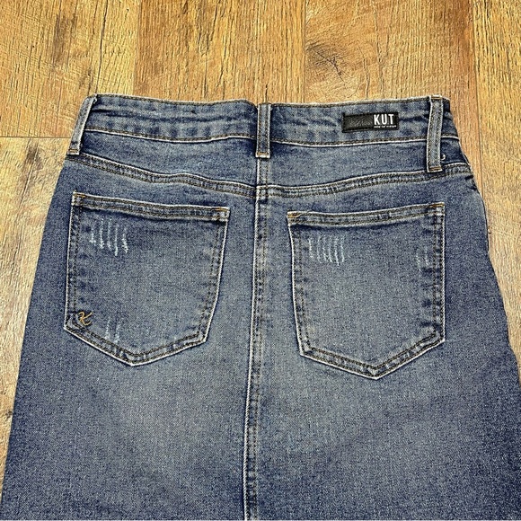 KUT FROM THE KLOTH Women’s Lightly Distressed Hannah Pencil Skirt | Denim | Sz 0 - Picture 8 of 9
